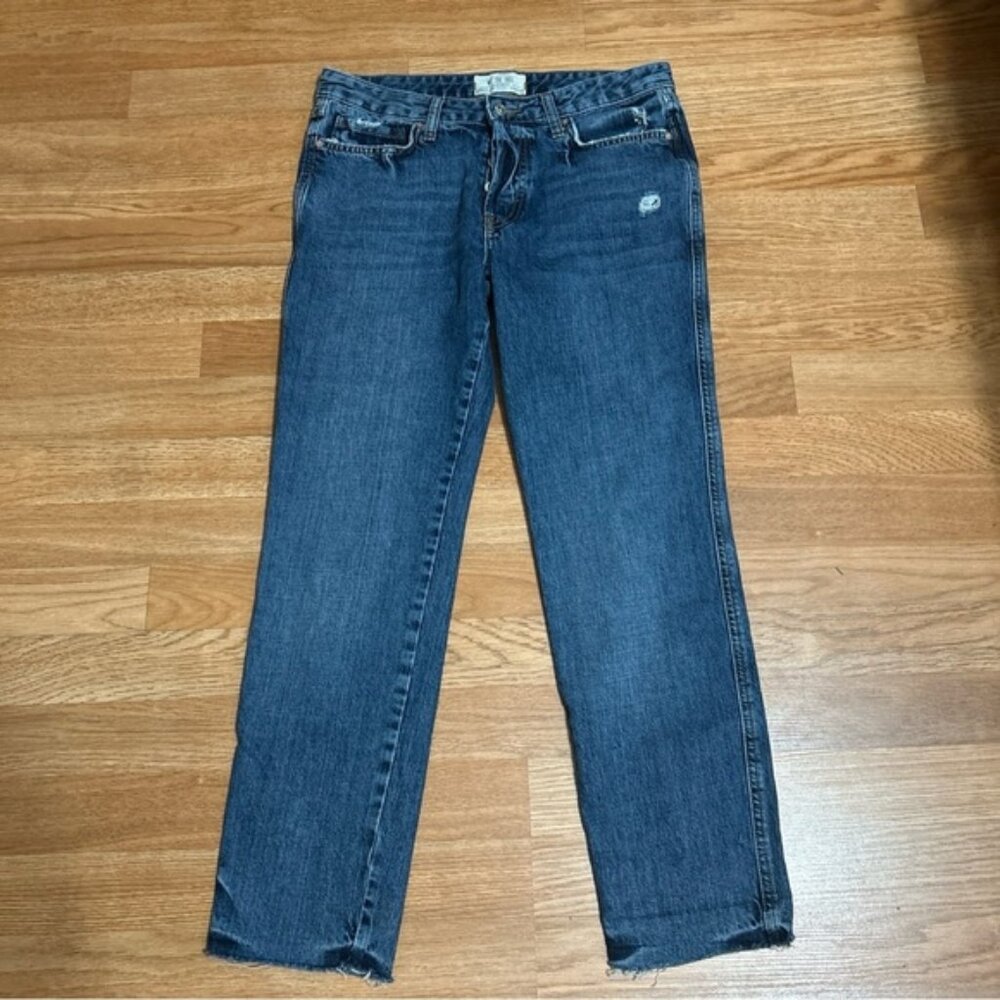 Free People Dark Wash Raw Hem Button Fly Jeans Womens Size 26